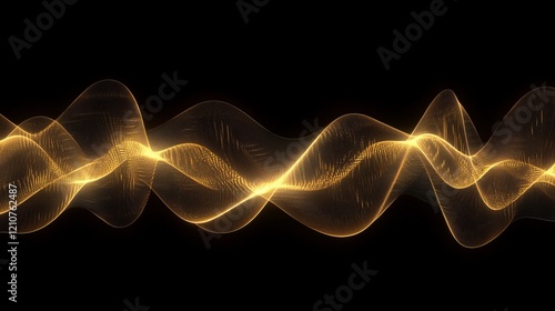 Golden sine wave chart with glowing nodes, abstract and minimalist, floating in space, seamless transitions, artistic data representation, soft undulating pattern