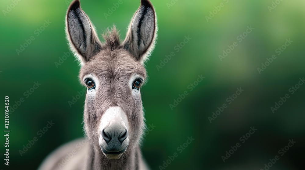 Donkey portrait, green nature background, farm animal, peaceful scene, idyllic Donkey portrait, green nature background, farm animal, peaceful scene, idyllic