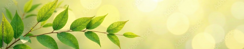 Obraz premium Delicate green leaves against a warm beige background, pointillism, color blend