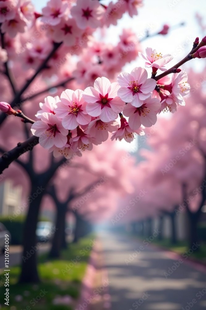 Fototapeta premium The first cherry blossoms start to bloom on a spring morning, flower, bloom, spring