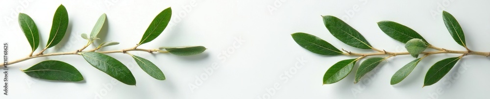 Fresh green olive branch leaves spread on a white surface with subtle texture and shadows, leaves, shadow, texture Fresh green olive branch leaves spread on a white surface with subtle texture and shadows, leaves, shadow, texture