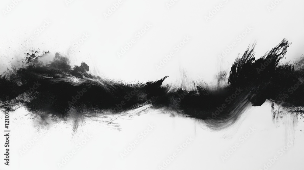 Fototapeta premium Dynamic black and white abstract texture with flowing minimalist brushstrokes