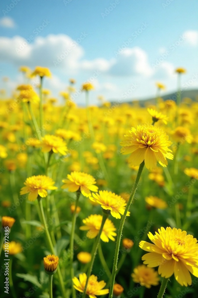 Field of golden helichrysum flowers swaying gently in the breeze, yellow, nature Field of golden helichrysum flowers swaying gently in the breeze, yellow, nature
