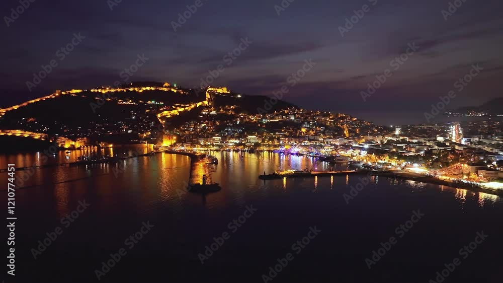 Night over Alanya, Turkish Riviera on Mediterranean Coast, Antalya, Turkey Night over Alanya, Turkish Riviera on Mediterranean Coast, Antalya, Turkey