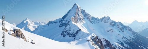 Winter’s Grip: Snow-Covered Mountain Chain in Cold Weather Majesty
