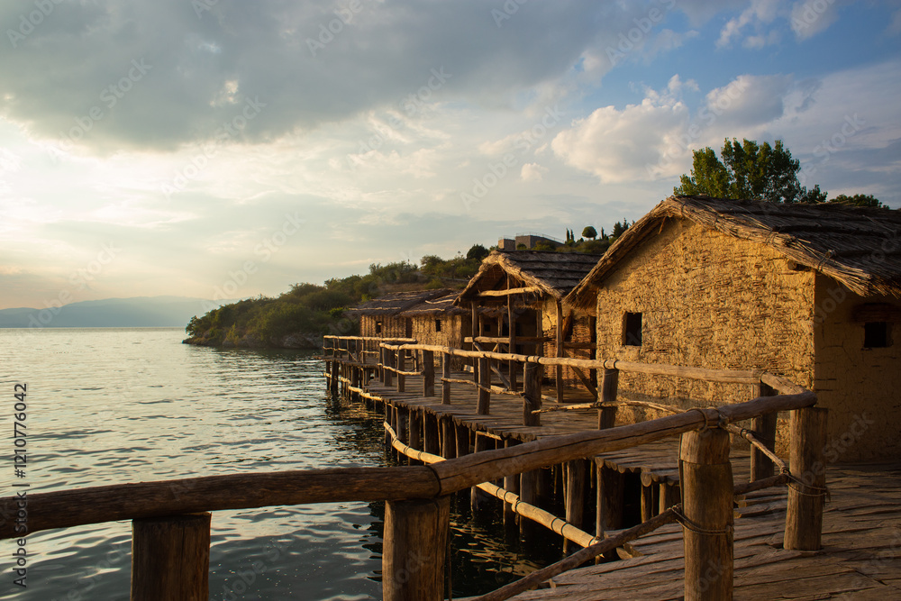 mud houses bungalow on the shore of the lake