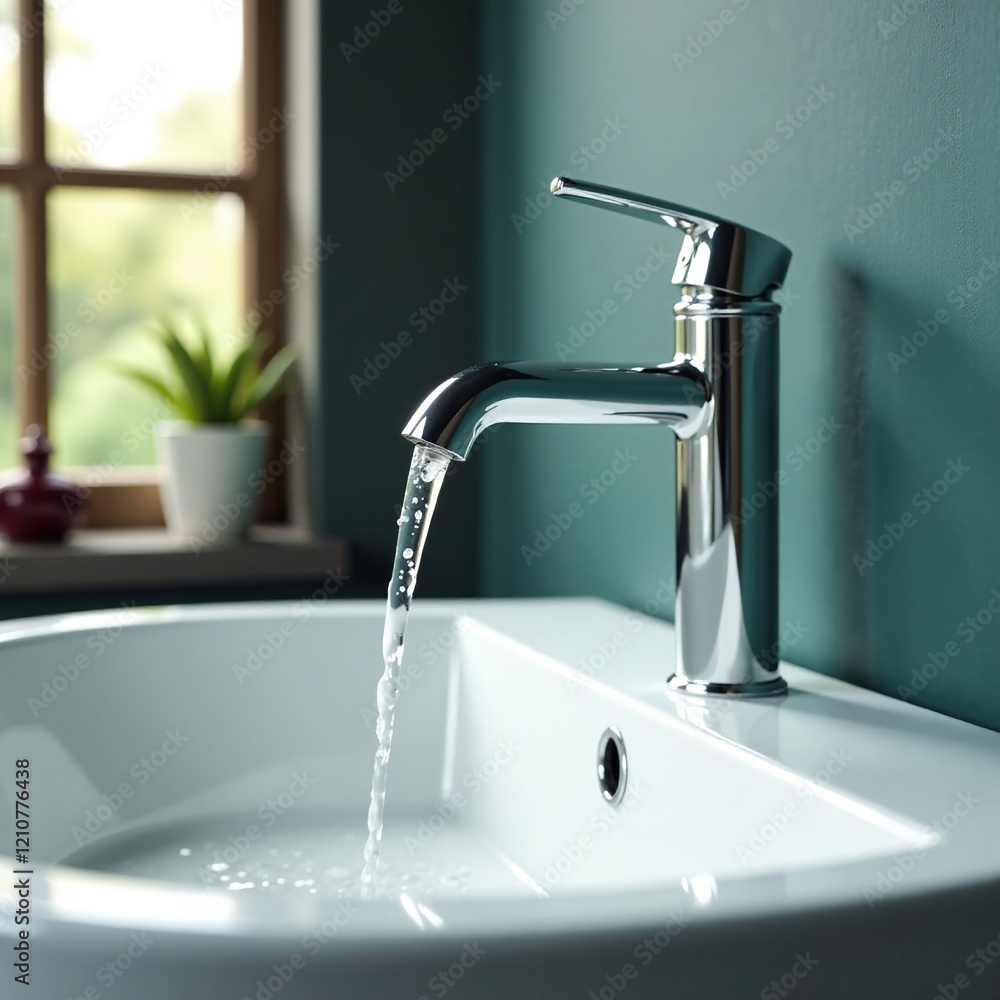 Bathroom faucet with exposed O-rings and water flow, water flow, pipes Bathroom faucet with exposed O-rings and water flow, water flow, pipes