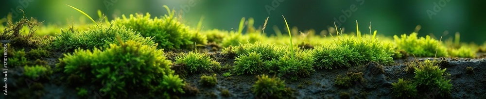 Fototapeta premium Moss and algae grow on a damp textured surface, growth, decay