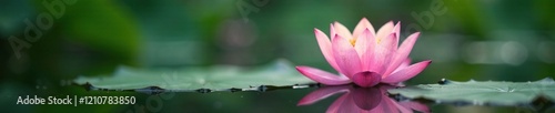Delicate lotus flower blooms in a serene pond environment, bloom, calm, soft focus