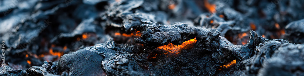 Close-up of Solidified Lava Rock with Glowing Embers Close-up of Solidified Lava Rock with Glowing Embers
