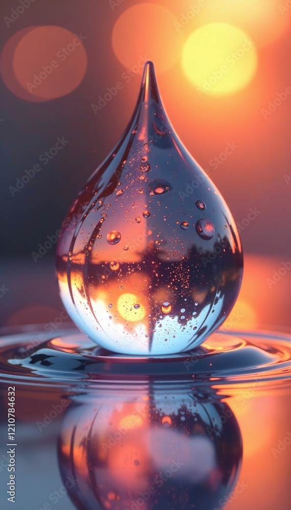 Liquid droplet suspended in mid air forming a sphere, translucent, light Liquid droplet suspended in mid air forming a sphere, translucent, light