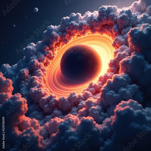 Distorted spacetime clouds around the mysterious black hole, gravitation, curved photo