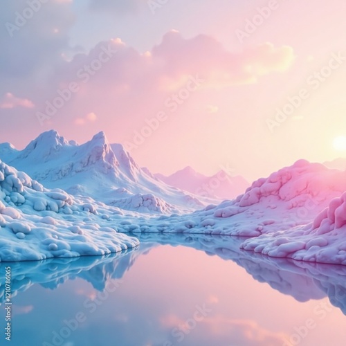 Pastel pink and blue gradate in a soothing transition, reminiscent of a peaceful landscape, smooth transition, warm photo