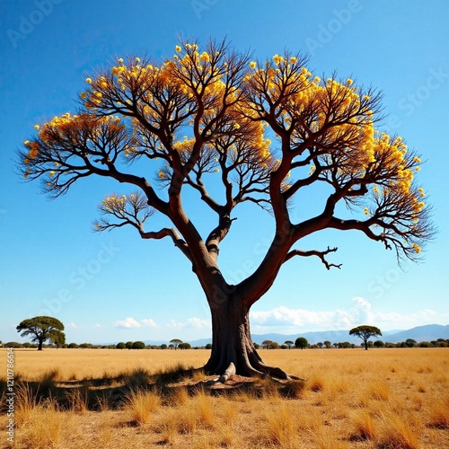 Dry caatinga tree with Spondias tuberosa branches, caatinga tree, brazilian biome photo