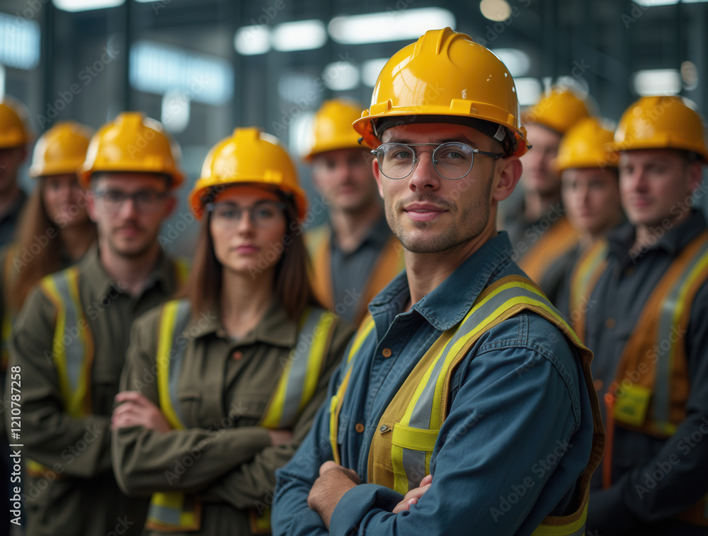 Portrait of factory workers in protective gear Portrait of factory workers in protective gear