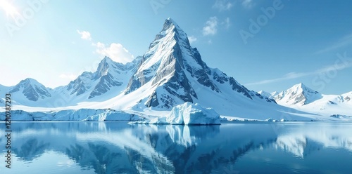 Fototapeta Naklejka Na Ścianę i Meble -  A snow mountain iceberg rises above the surrounding peaks, snow covered peak, icebergs