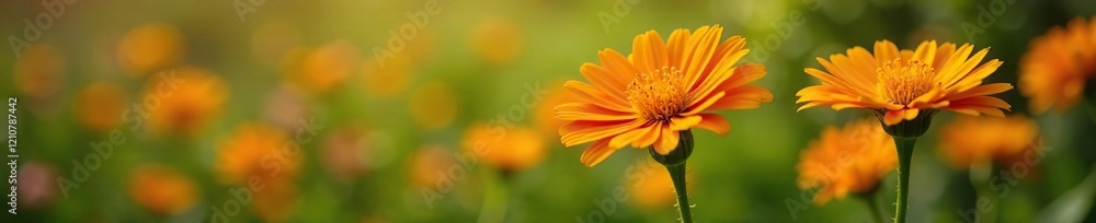 Delicate safflower orange flowers bloom in the garden, nature, floral Delicate safflower orange flowers bloom in the garden, nature, floral