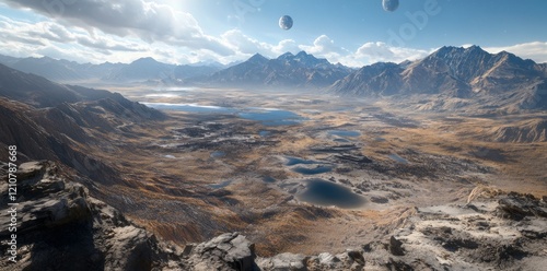 An obscure sci-fi planet characterized by alien landscapes and futuristic technological advancements photo