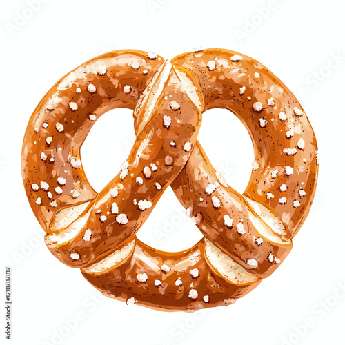 Tasty traditional Bavarian pretzel isolated on white background. Vector clipart illustration