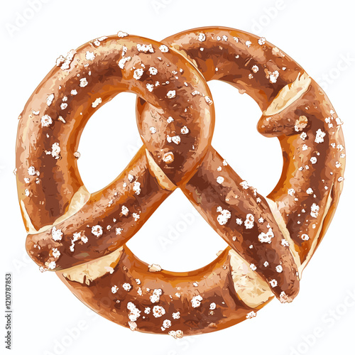 Tasty traditional Bavarian pretzel isolated on white background. Vector clipart illustration