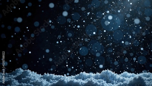 Softly falling snowflakes on black canvas texture, winter wonderland, winter