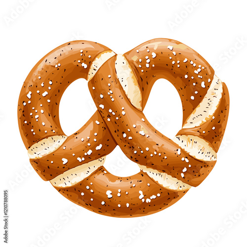 Tasty traditional Bavarian pretzel isolated on white background. Vector clipart illustration