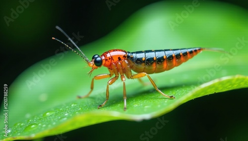 Aquatic nymph with elongated abdomen under leaf surface, nymphs, water bugs photo