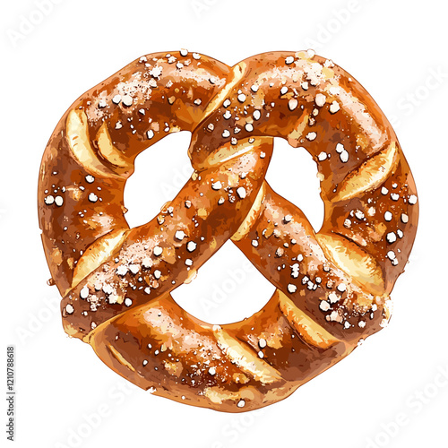 Tasty traditional Bavarian pretzel isolated on white background. Vector clipart illustration