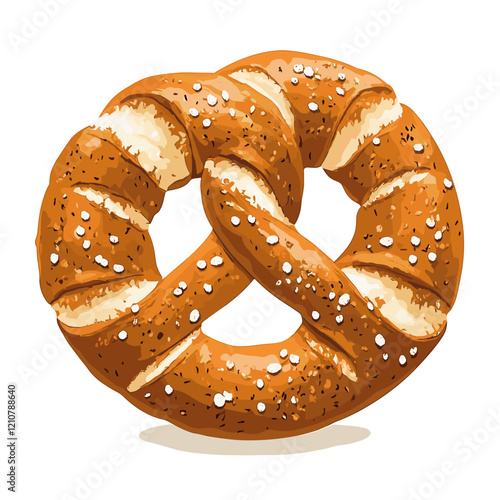 Tasty traditional Bavarian pretzel isolated on white background. Vector clipart illustration