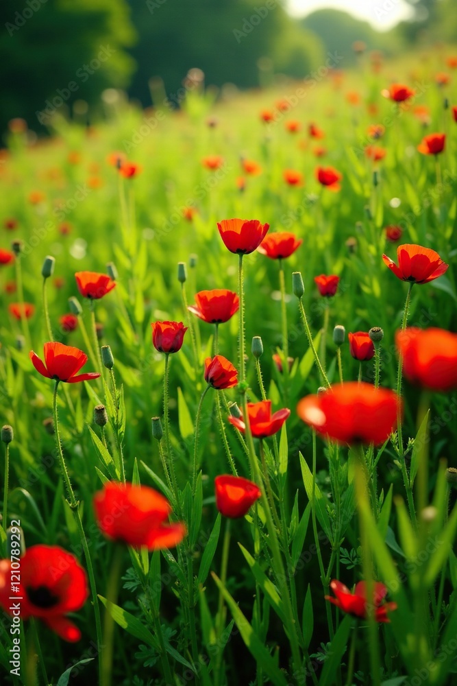 lush green meadow filled with red poppies in full bloom, green grass, nature, meadow lush green meadow filled with red poppies in full bloom, green grass, nature, meadow
