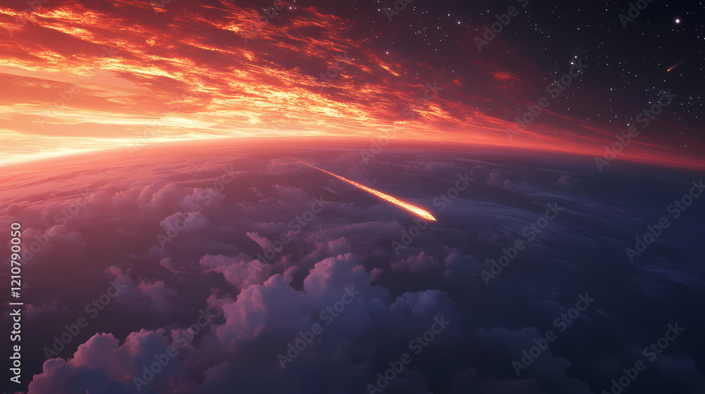 Fiery meteor approaching earth's atmosphere. Fiery Sky. Illustration Fiery meteor approaching earth's atmosphere. Fiery Sky. Illustration