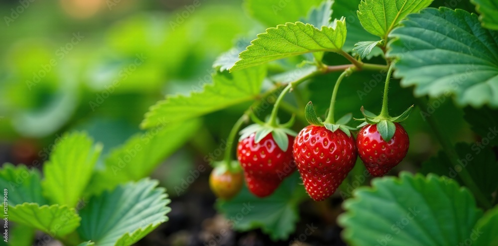 Leafy greens cradling sweet strawberries in a lush garden environment, garden, strawberries, photography Leafy greens cradling sweet strawberries in a lush garden environment, garden, strawberries, photography