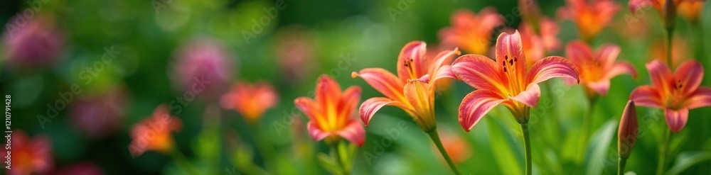Delicate Peruvian lily flowers in a garden with lush greenery, peruvian lily, flowers Delicate Peruvian lily flowers in a garden with lush greenery, peruvian lily, flowers