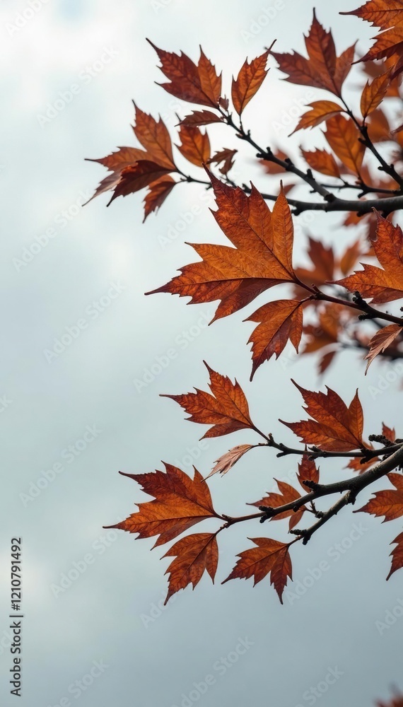 Dry and wilting leaves on the branches of a tree against a gray sky, sky, branch Dry and wilting leaves on the branches of a tree against a gray sky, sky, branch