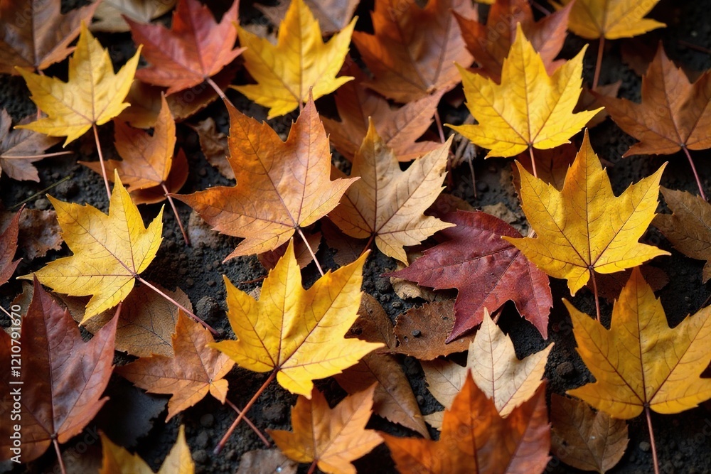 Brown leaves scattered on the ground in autumn decay, earthy tones, fallen leaves Brown leaves scattered on the ground in autumn decay, earthy tones, fallen leaves