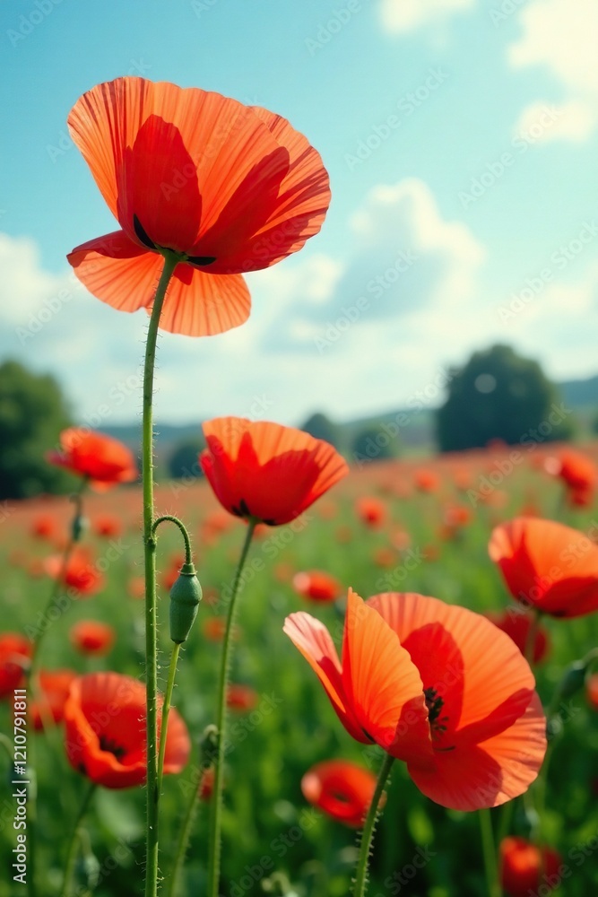 Gentle rustle of poppies swaying in the summer wind, poppy, natural Gentle rustle of poppies swaying in the summer wind, poppy, natural