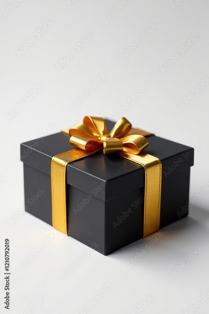 Obraz premium Dark wooden box with golden bow on white background, golden, white