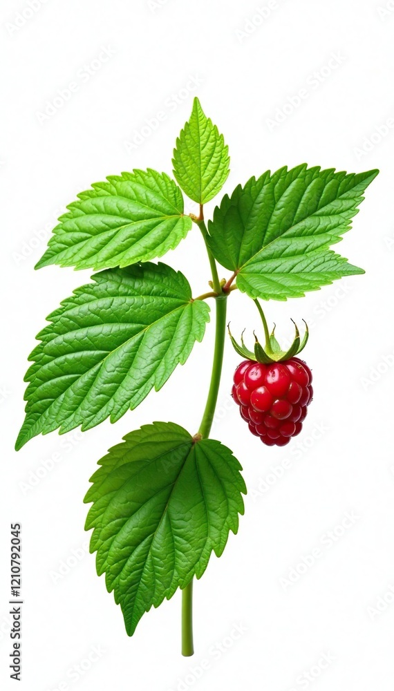 Delicate raspberry leaf isolated on white background, botanical, foliage, plant Delicate raspberry leaf isolated on white background, botanical, foliage, plant