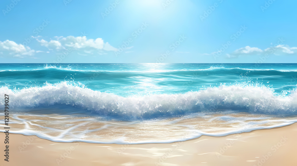 Gentle ocean waves sparkling under sunlight, creating a serene water scene. Glowing Lagoon. Illustration