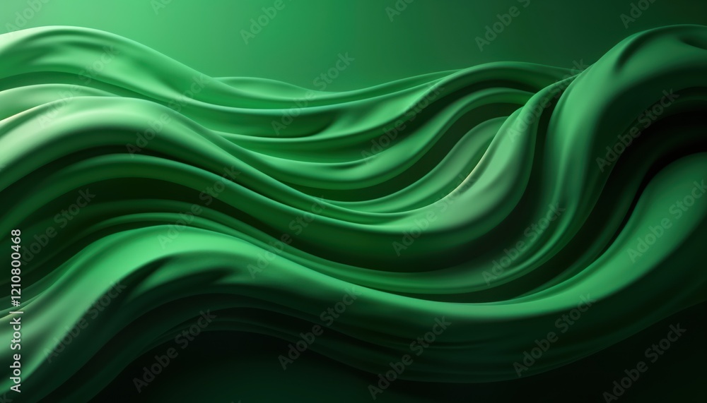 Fototapeta premium Abstract illustration shows smooth flowing green shapes. Luxurious design with decorative curves. Suitable for website background product design. Stylish, elegant visual. Modern style. Green tones