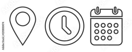 set of date place and time icons