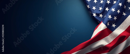 American flag featuring vibrant red and white stripes set against a deep blue background, generative ai