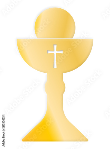 Cup or chalice of consecration in the Catholic religion, on a white background
