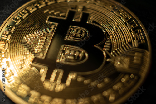 Golden Bitcoin Coin on Black Background