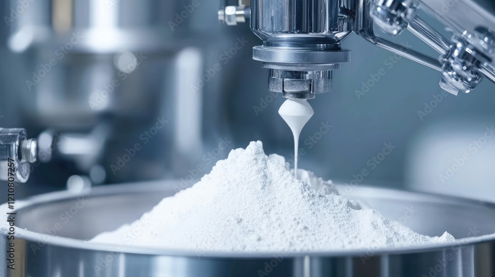 Cosmetic powders being blended in a high-capacity industrial mixer. Cosmetic powders being blended in a high-capacity industrial mixer.