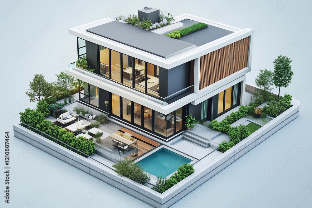Modern minimalist house isolated on a white background