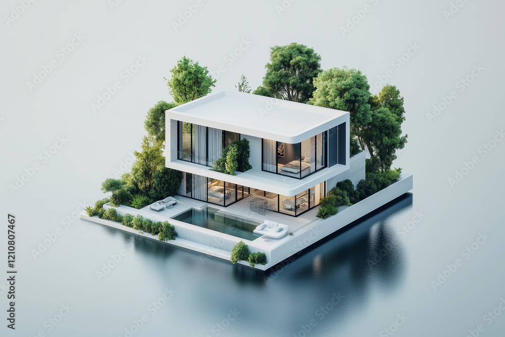 Modern minimalist house isolated on a white background