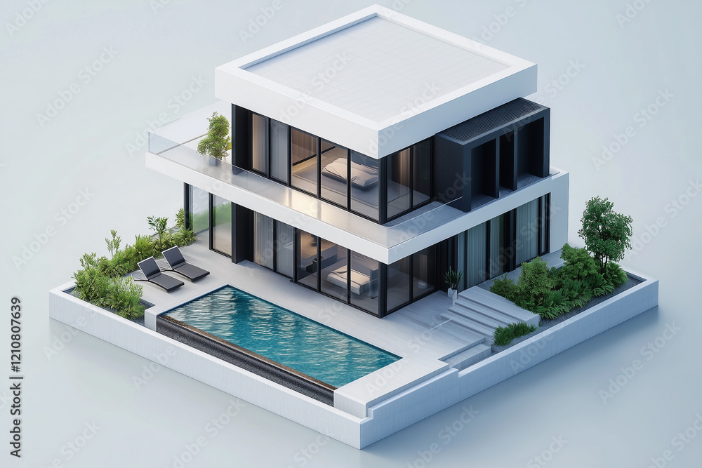 Modern minimalist house isolated on a white background