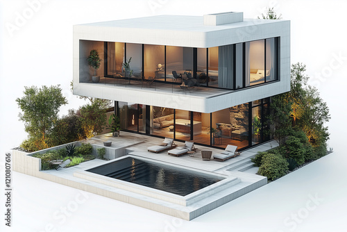 Modern minimalist house isolated on a white background