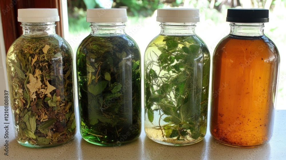 Herbal infusions for natural skincare preparation. Herbal infusions for natural skincare preparation.